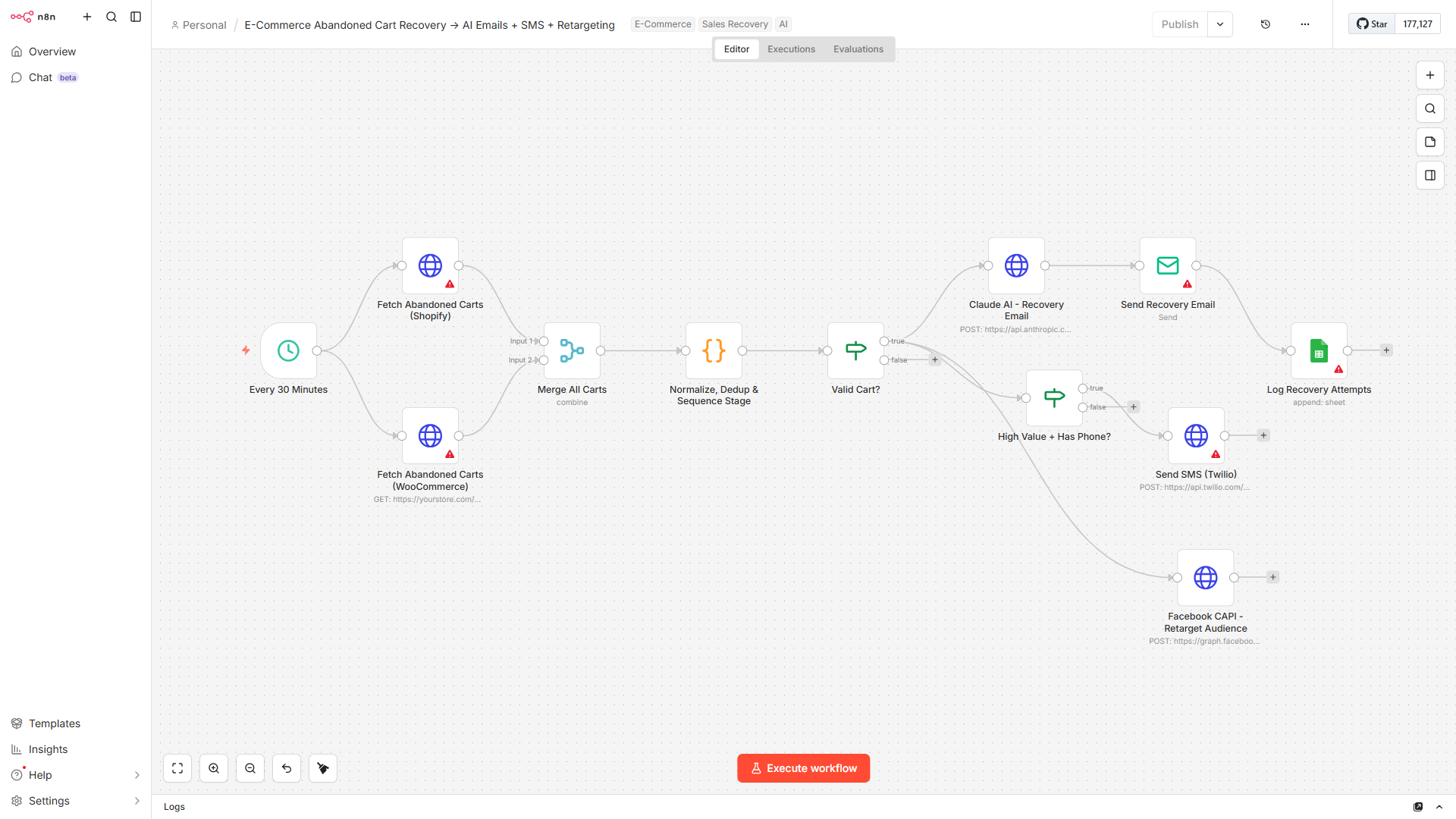 Abandoned Cart Recovery workflow