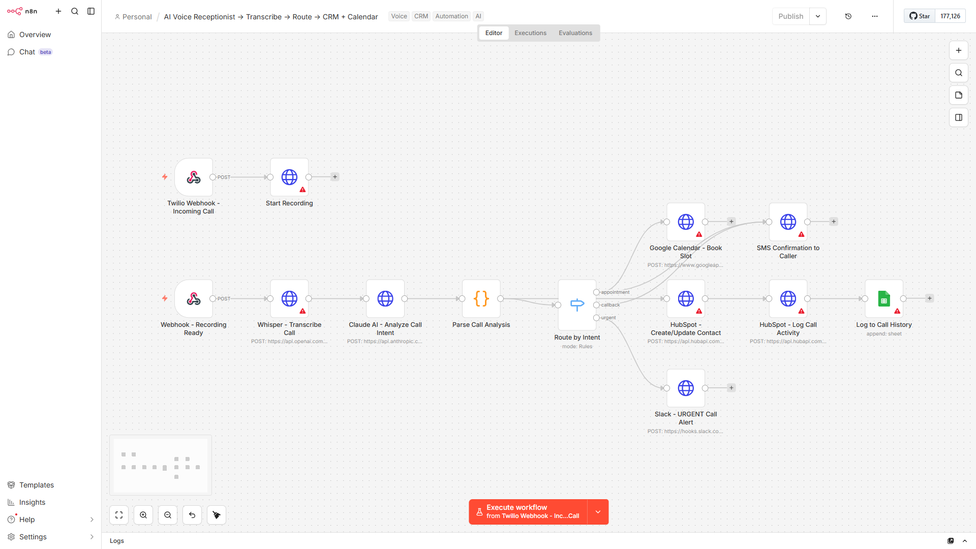 Voice Receptionist workflow